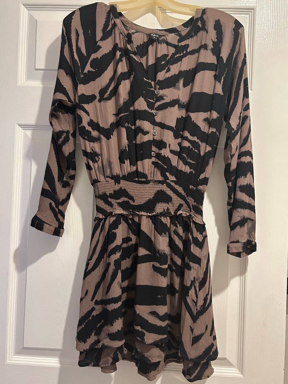 Rails Taupe and Black Animal-Print Long-Sleeve Dress